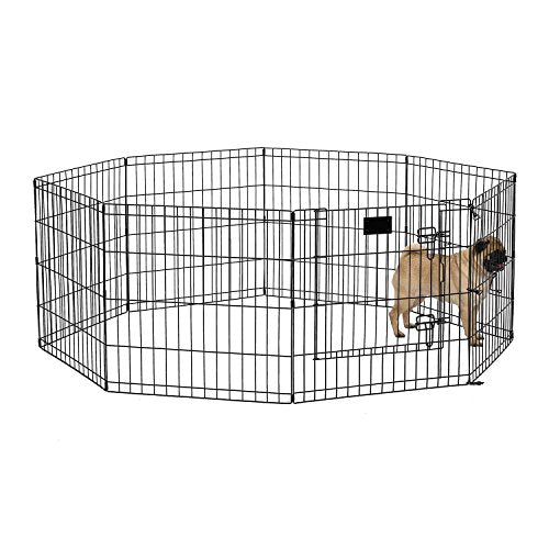 Folding Metal Dog Exercise Pen – 24-Inch Tall Portable Puppy Playpen with Secure Door, Indoor/Outdoor Pet Fence, 16 Sq. Ft. Enclosure, Black