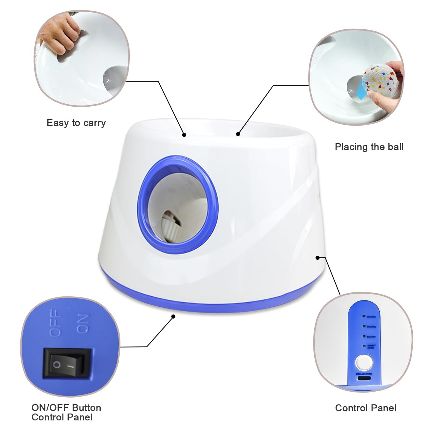 Automatic Dog Ball Launcher – Interactive Fetch Machine with 3 Balls (2.3”) – 3 Distance Settings for Small & Medium Dogs, Indoor/Outdoor Play