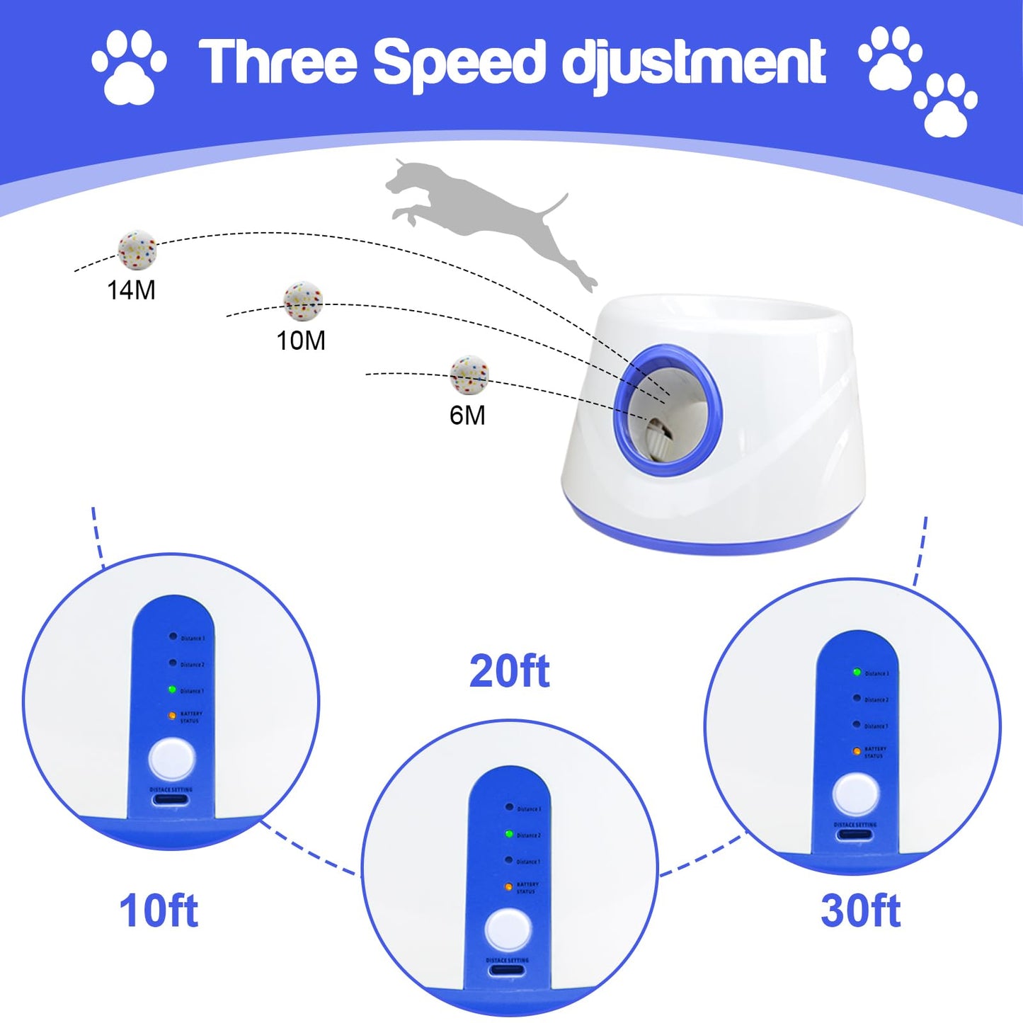 Automatic Dog Ball Launcher – Interactive Fetch Machine with 3 Balls (2.3”) – 3 Distance Settings for Small & Medium Dogs, Indoor/Outdoor Play