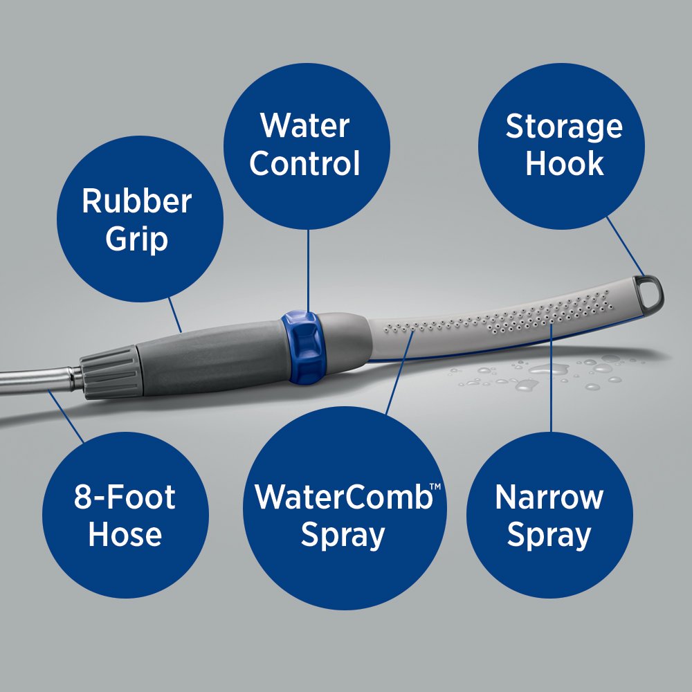 Pet Shower Attachment with Wand Sprayer & 8-Foot Hose – Indoor/Outdoor Dog Bathing System with Watercomb & Narrow Spray Modes, Easy One-Handed Operation