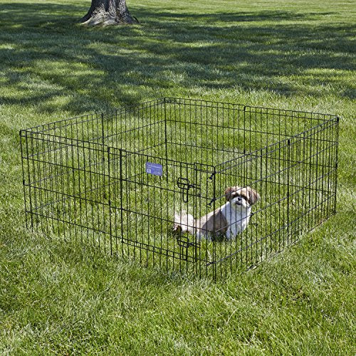 Folding Metal Dog Exercise Pen – 24-Inch Tall Portable Puppy Playpen with Secure Door, Indoor/Outdoor Pet Fence, 16 Sq. Ft. Enclosure, Black