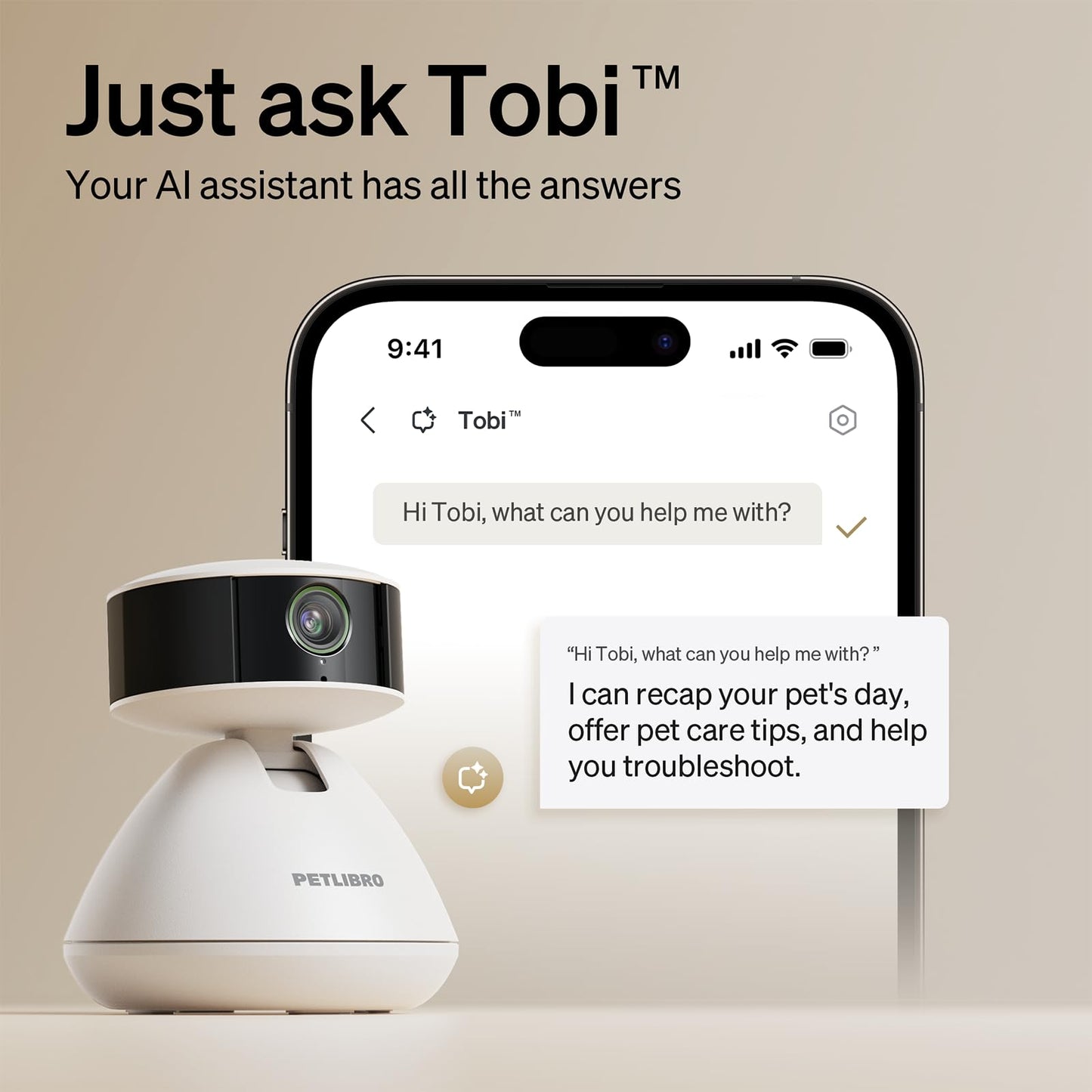 AI Pet Camera with App – Multi-Pet Recognition, Smart Activity Analysis, 360° Auto-Tracking View, 1080P HD, Night Vision & 2-Way Audio