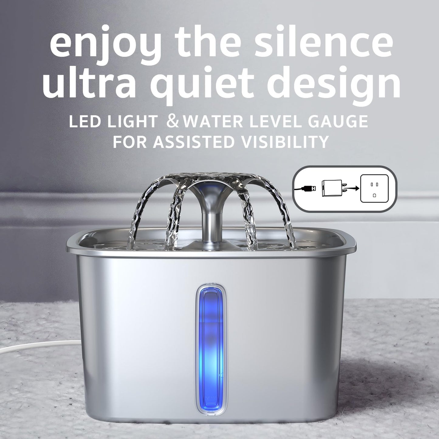 Stainless Steel Cat Water Fountain – 95oz/2.8L Automatic Pet Fountain with Filters, Sponges & Silicone Mat for Cats, Dogs & Multiple Pets (Silver)