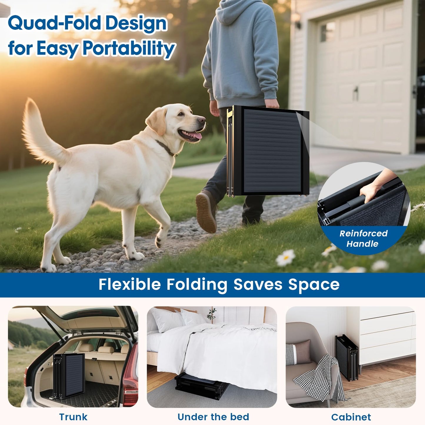 63" Folding Dog Ramp for Car, SUV & Truck – Extra Wide Portable Pet Ramp with Non-Slip Surface, Supports Dogs Up to 250 lbs