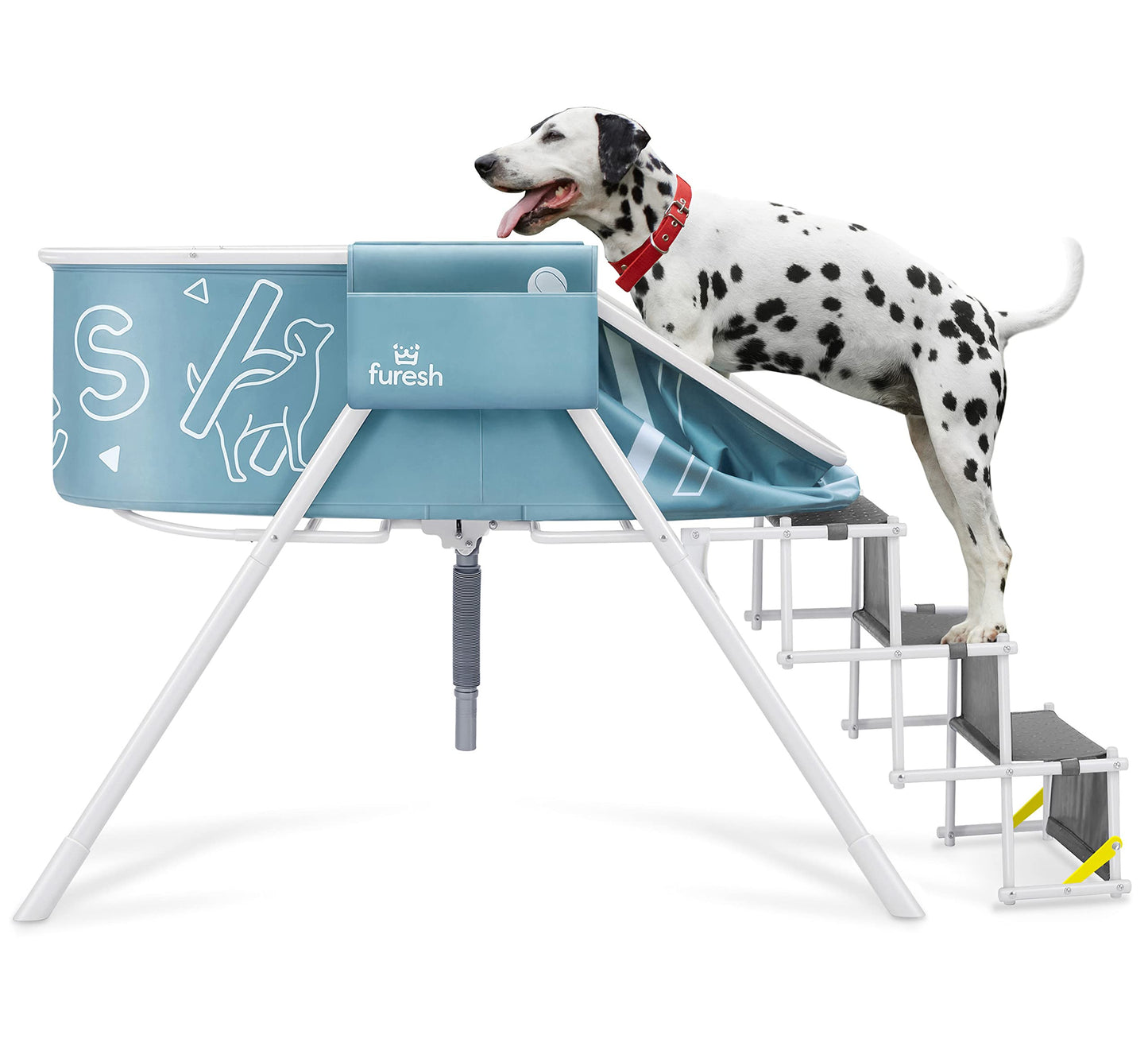 Elevated Foldable Dog Bath Tub with Stairs – Portable Indoor/Outdoor Grooming & Wash Station for Medium and Large Dogs