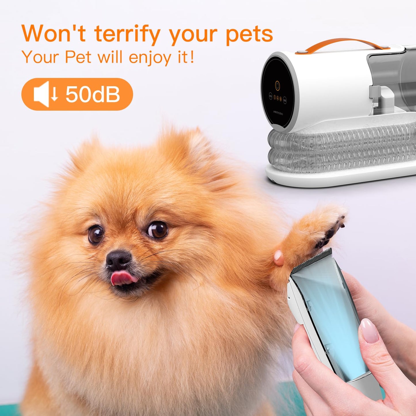 Pet Grooming Vacuum Kit with 12000Pa Suction – Low Noise Dog Hair Vacuum with 6 Clipping Guides & Large 2L Dust Cup