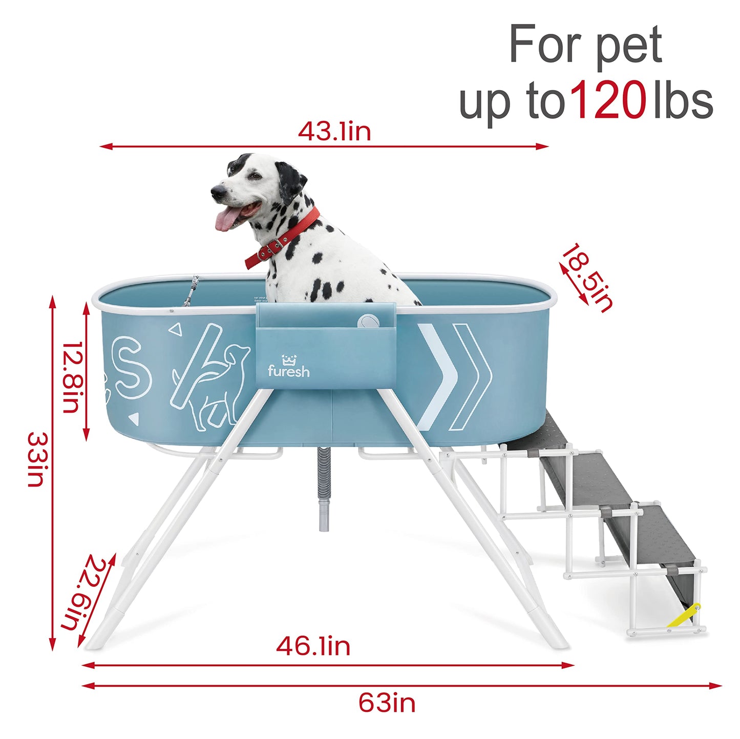 Elevated Foldable Dog Bath Tub with Stairs – Portable Indoor/Outdoor Grooming & Wash Station for Medium and Large Dogs