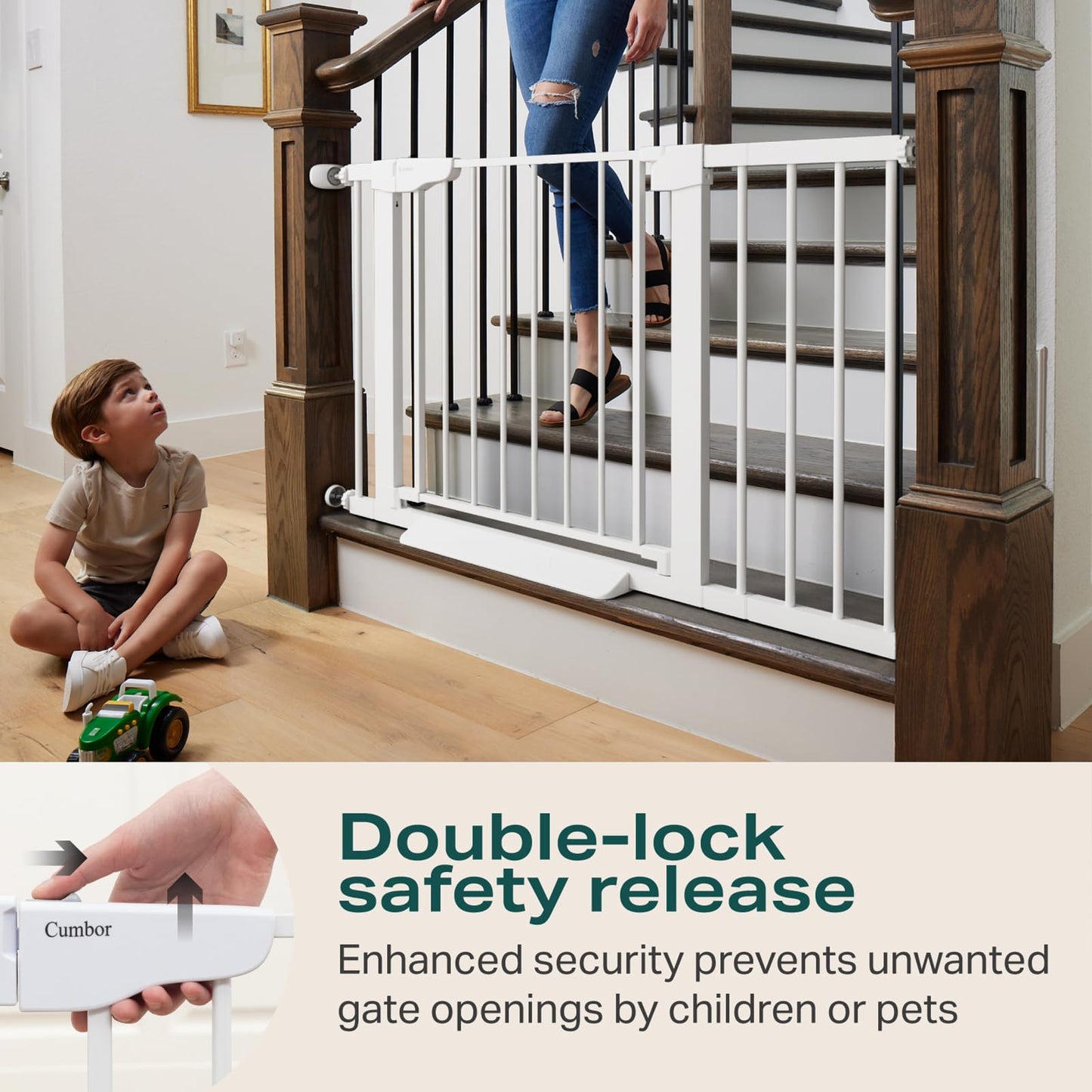 Adjustable Baby Gate for Stairs and Doorways – 29.7 to 46 Inches Wide, 30.5 Inches Tall – Auto-Close Safety Gate for Toddlers and Pets – Pressure or Hardware Mount – White