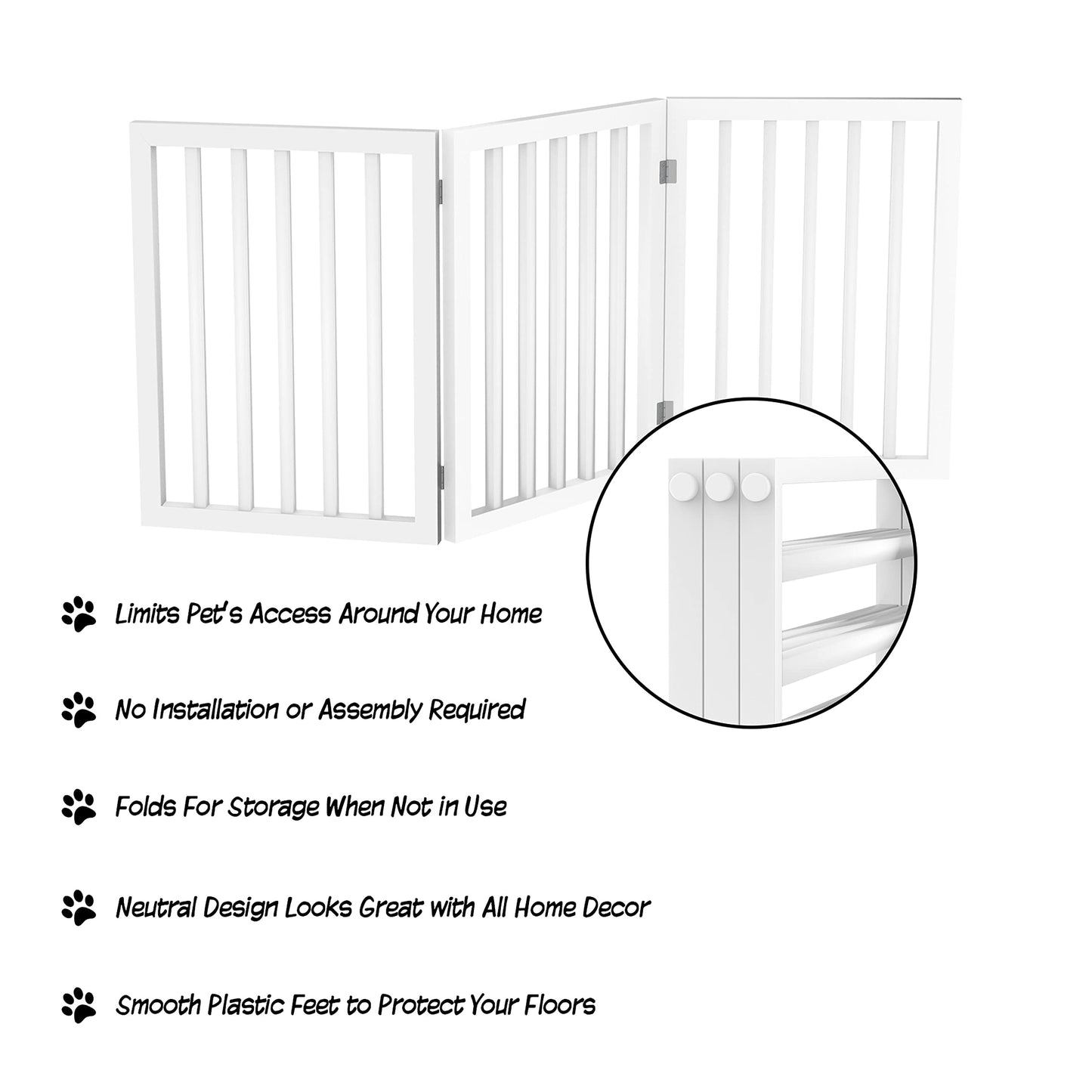 3-Panel Foldable Indoor Dog Gate – Freestanding Wooden Pet Fence for Stairs, Hallways & Doorways, 55x24-Inch (White)