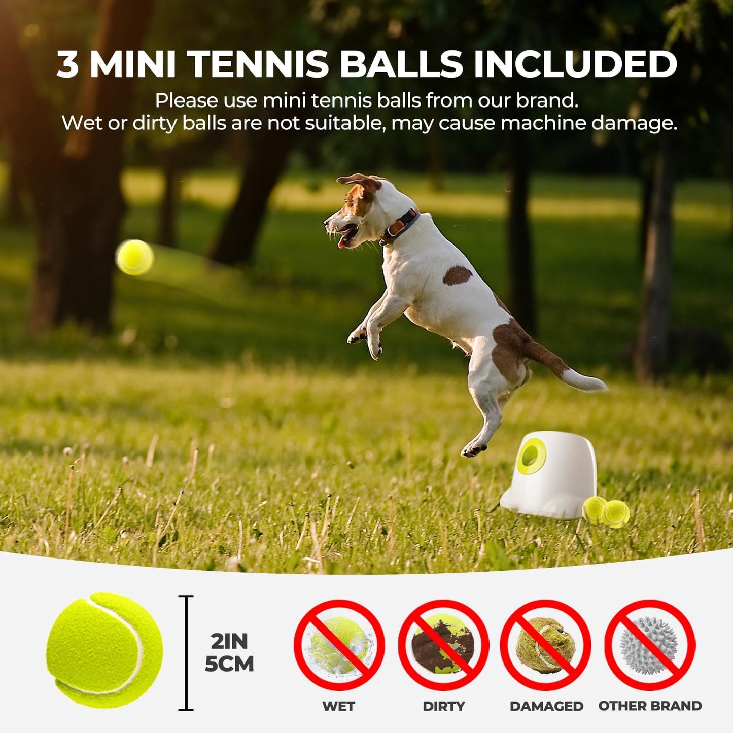 Automatic Dog Ball Launcher – Interactive Fetch Machine with 3 Balls (2”) – Adjustable Distance Thrower for Small Dogs, Indoor & Outdoor Play