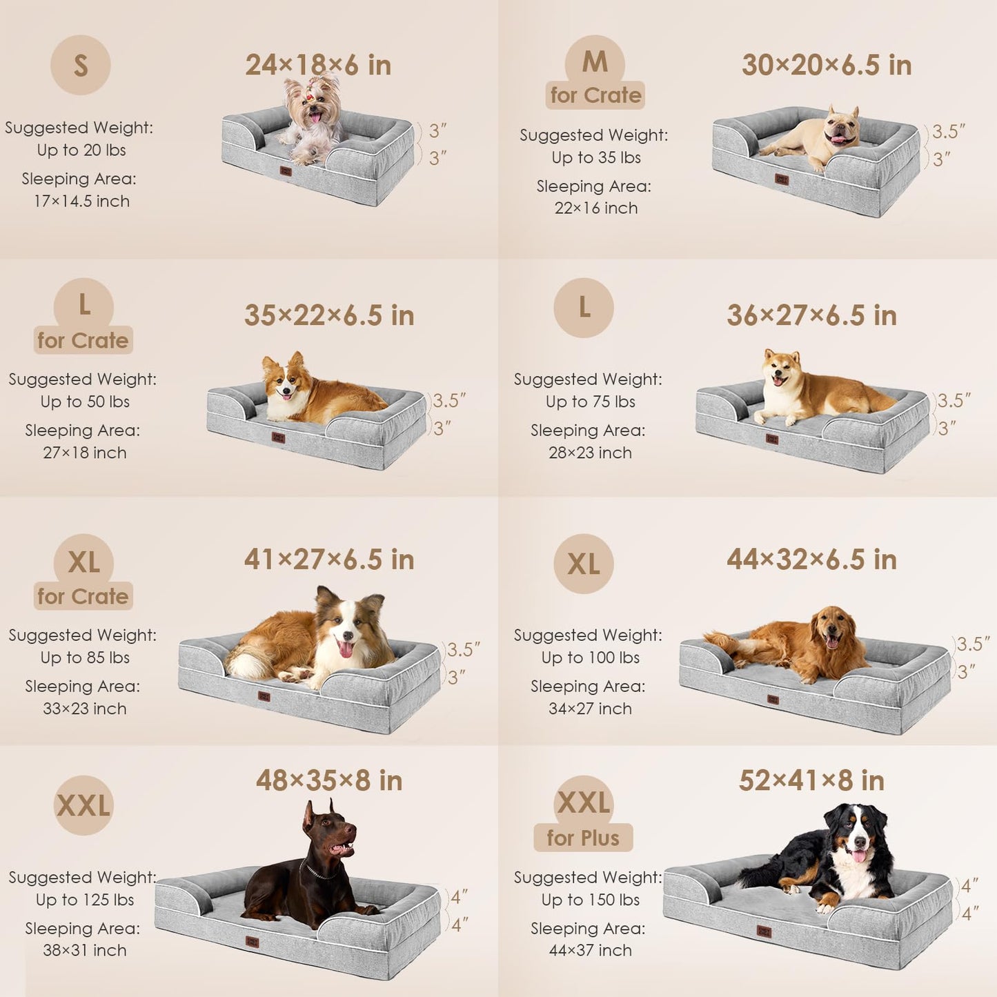 Orthopedic Dog Bed for Extra Large Dogs – 44x32 Inch Memory Foam Pet Sofa Bed with Bolster Sides, Waterproof Layer, Non-Slip Bottom & Washable Cover – Grey