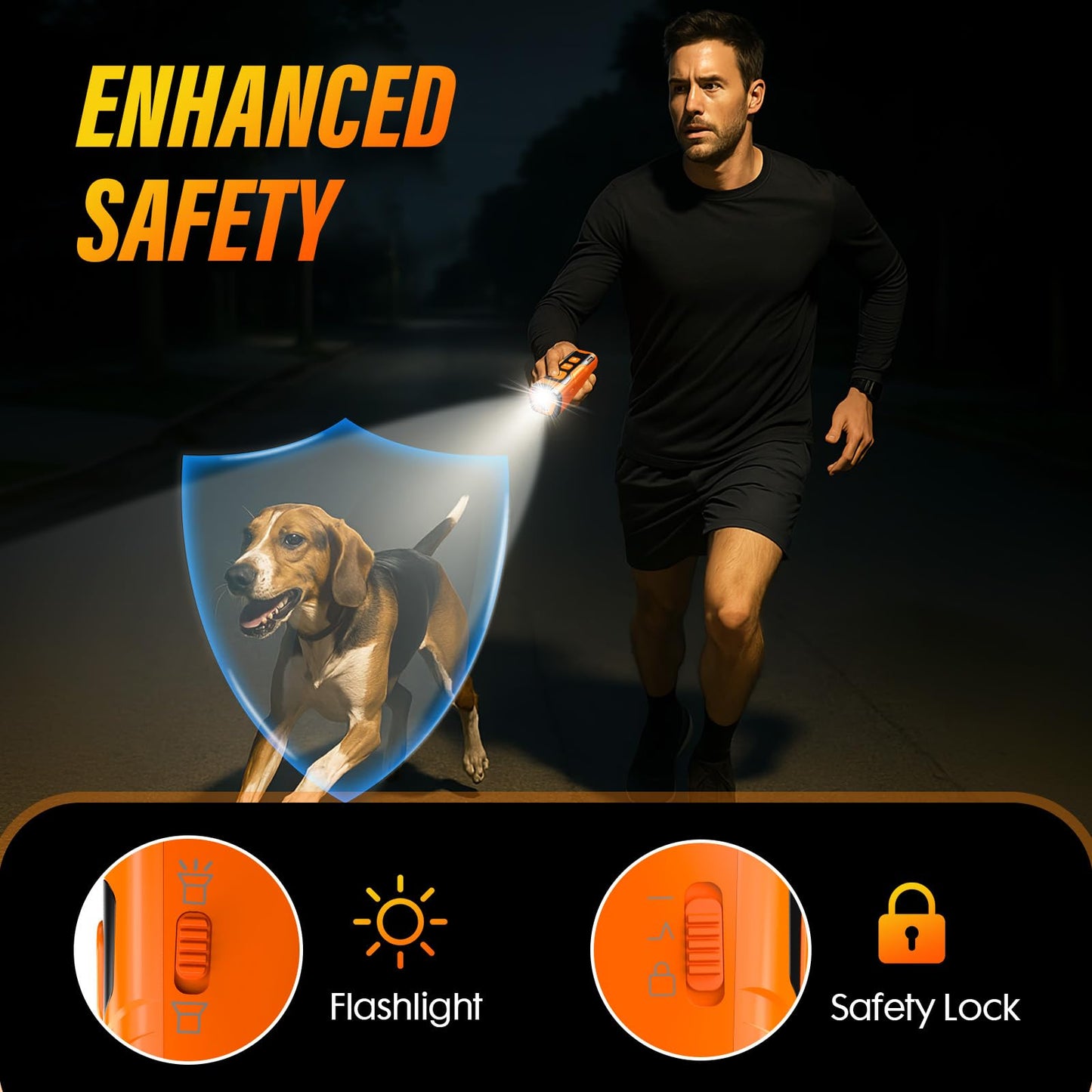 Ultrasonic Dog Bark Deterrent Device – 3X Emitters, 6 Training Modes, 23 FT Range, Rechargeable Humane Bark Control Tool for Indoors & Outdoors (Orange)