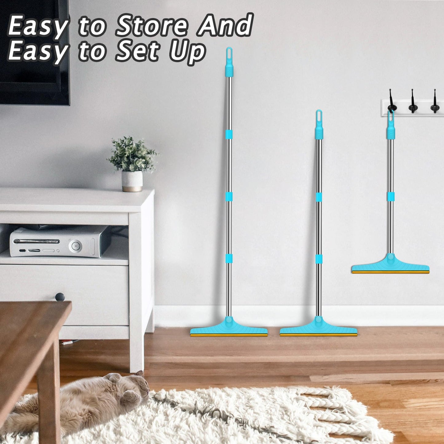 Carpet Rake for Pet Hair Removal – Reusable Pet Hair Remover with 60” Adjustable Handle, Dog & Cat Hair Rake Brush for Carpets, Rugs, Mats & Furniture – Includes Bonus Y-Shaped Fur Remover (Blue)