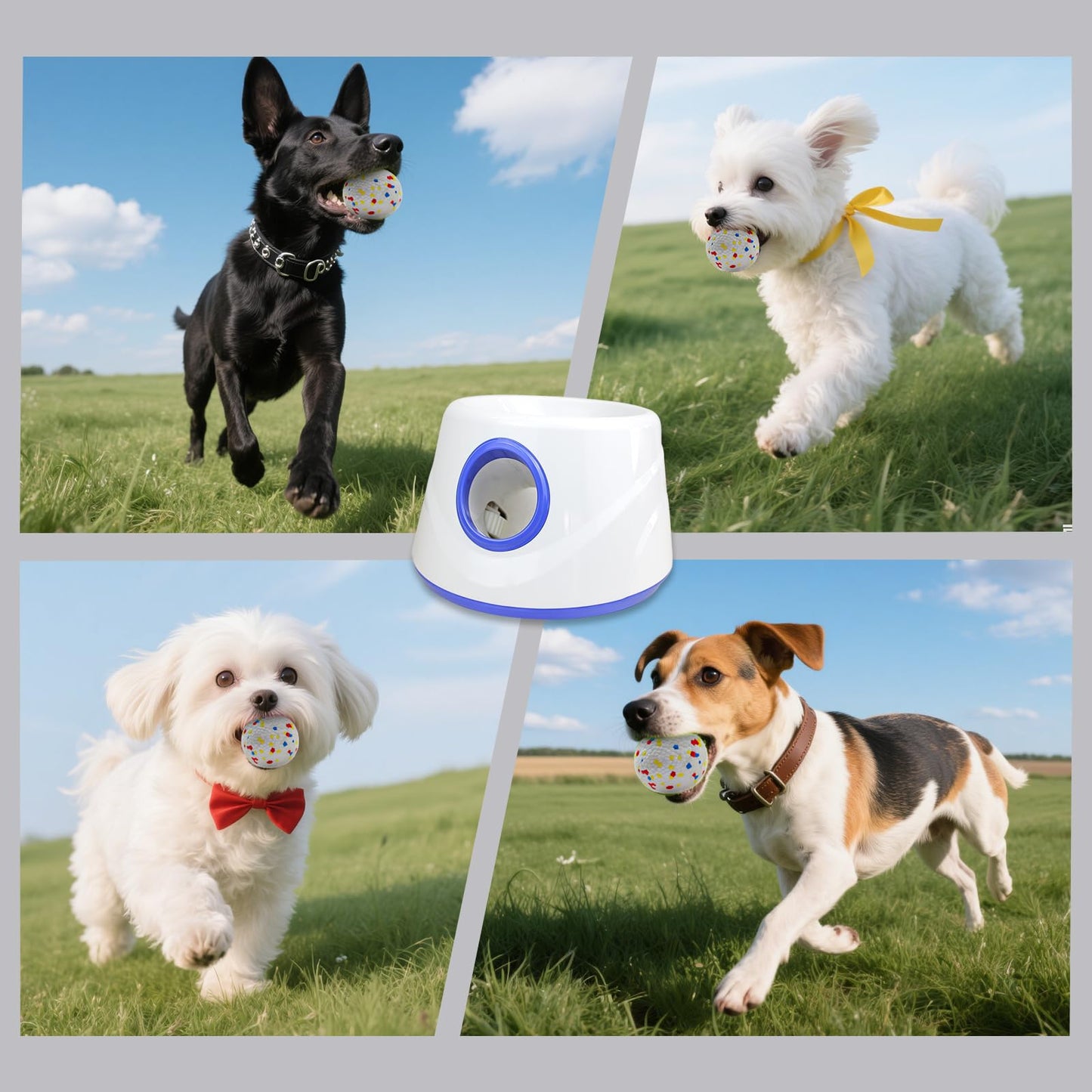 Automatic Dog Ball Launcher – Interactive Fetch Machine with 3 Balls (2.3”) – 3 Distance Settings for Small & Medium Dogs, Indoor/Outdoor Play