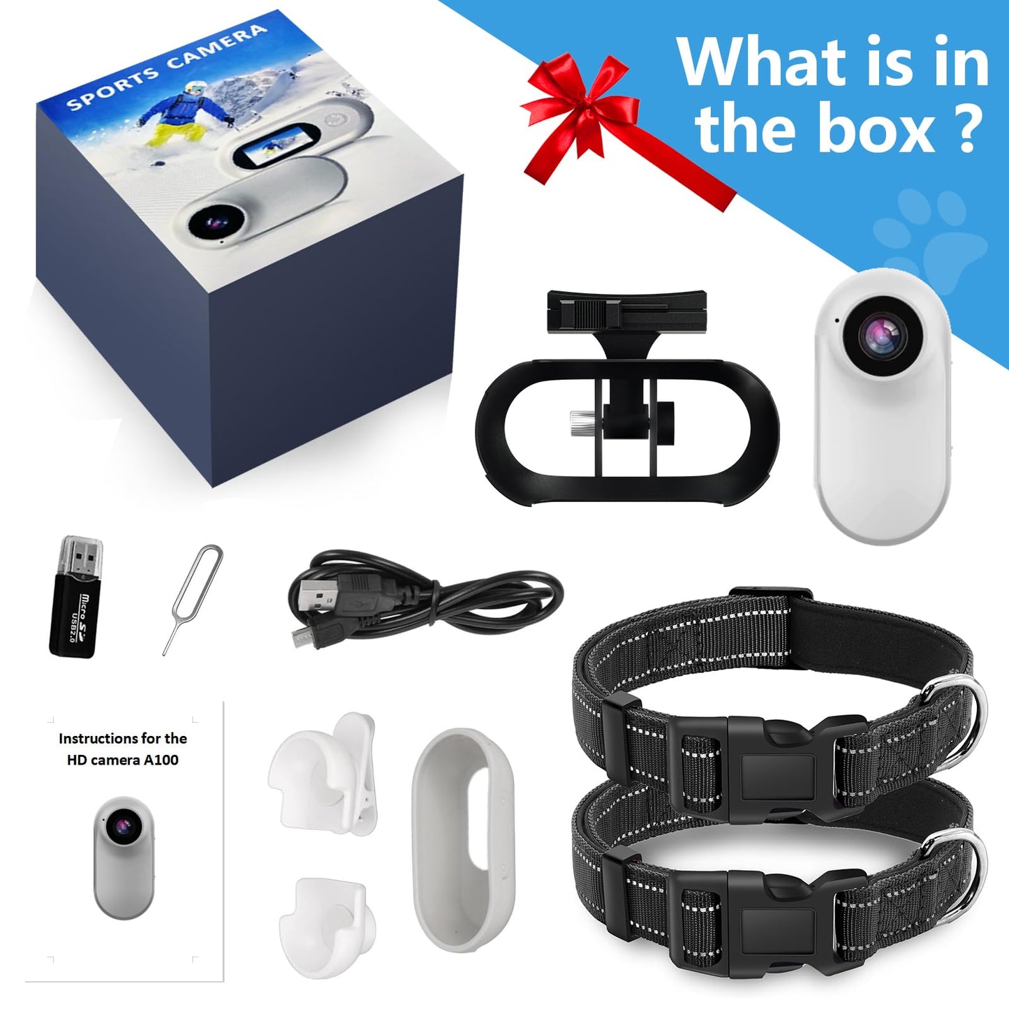HD 1080P Cat Collar Camera with Video Recording – Lightweight Pet Action Camera with Wide-Angle Lens & Accessories (No WiFi Needed)