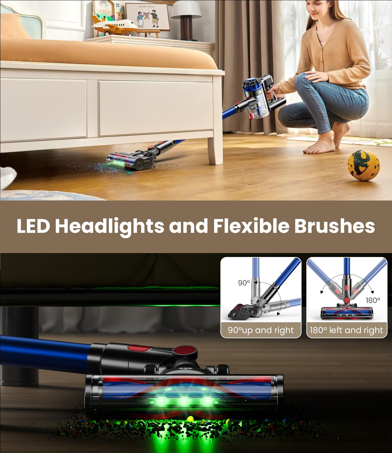 Cordless Stick Vacuum Cleaner – 500W/40Kpa Suction, 60 Min Runtime, LED Display, Anti-Tangle Roller, Wall Mount Charging, 8-in-1 Lightweight Vacuum for Home, Carpet, Hard Floors & Pet Hair
