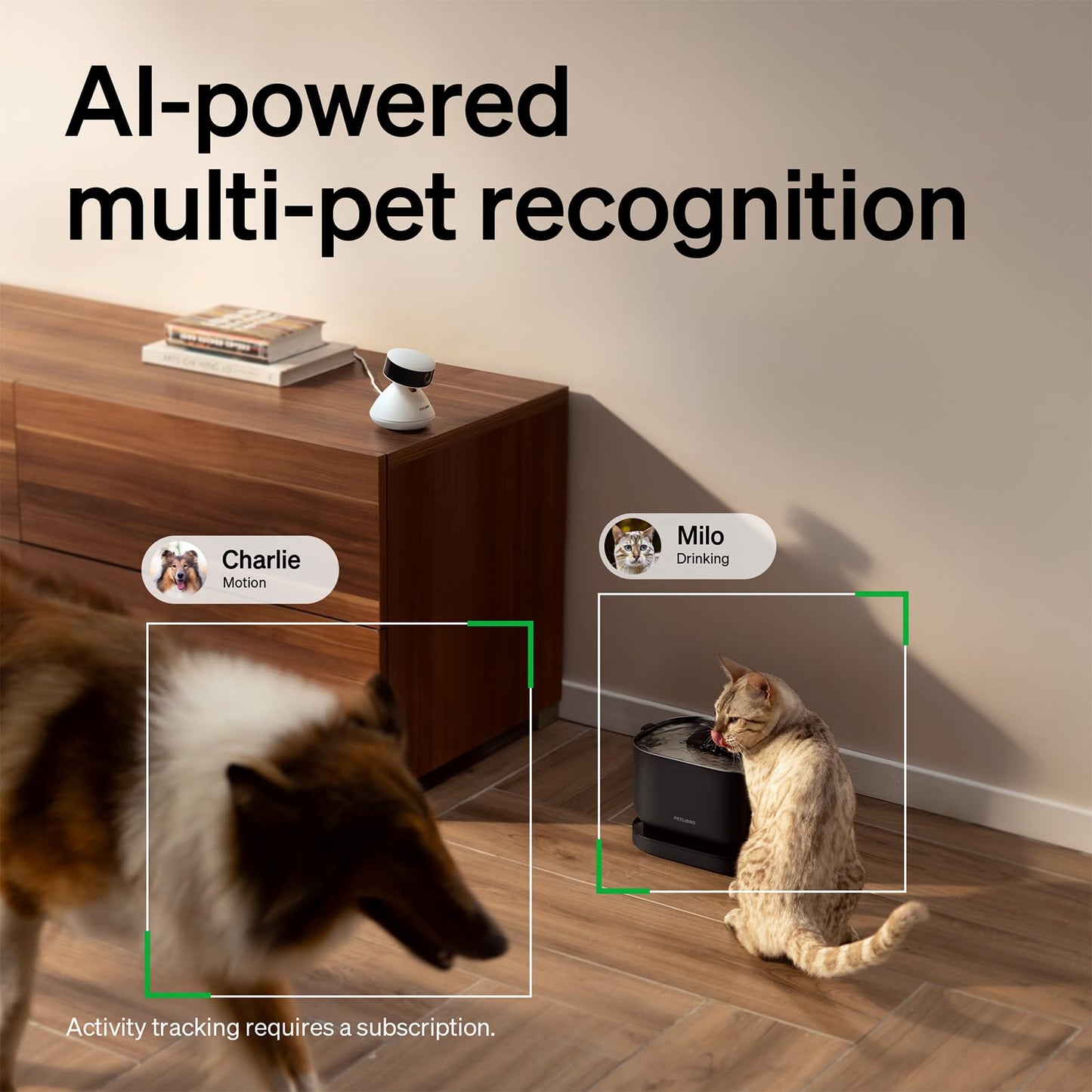 AI Pet Camera with App – Multi-Pet Recognition, Smart Activity Analysis, 360° Auto-Tracking View, 1080P HD, Night Vision & 2-Way Audio