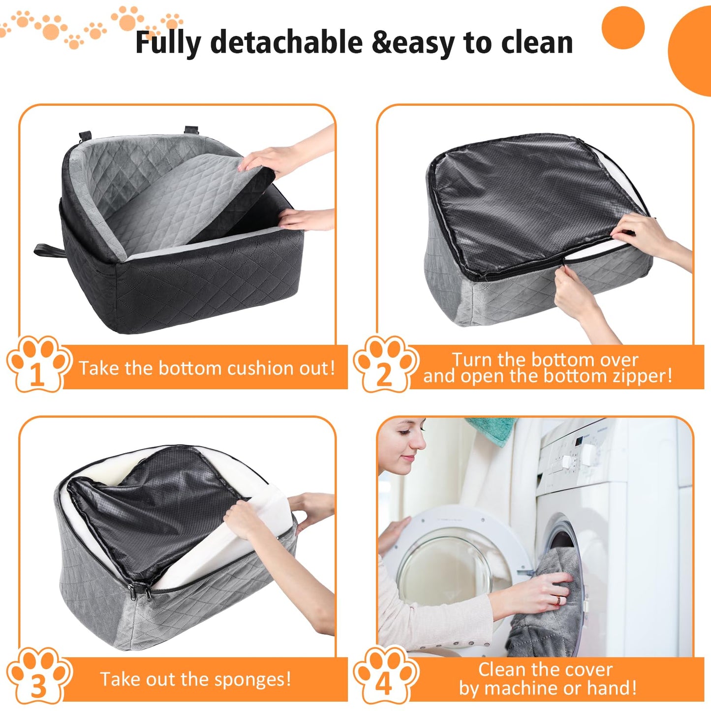 Dog Car Seat for Small Dogs up to 30 lbs – Washable Travel Booster Seat with Storage Pockets, Safety Belt & Plush Bed for Cars, SUVs & Trucks (Black/Grey)