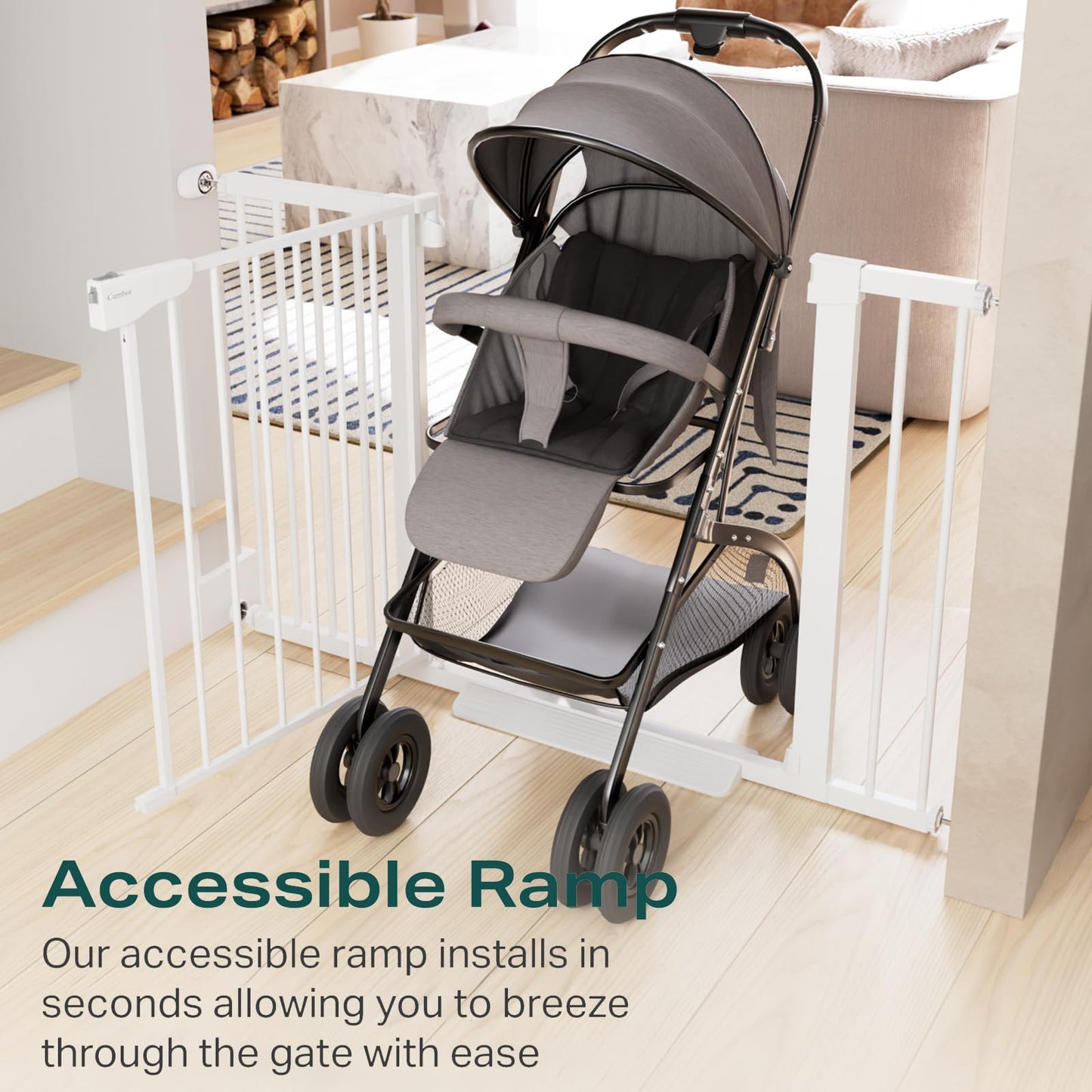 Adjustable Baby Gate for Stairs and Doorways – 29.7 to 46 Inches Wide, 30.5 Inches Tall – Auto-Close Safety Gate for Toddlers and Pets – Pressure or Hardware Mount – White