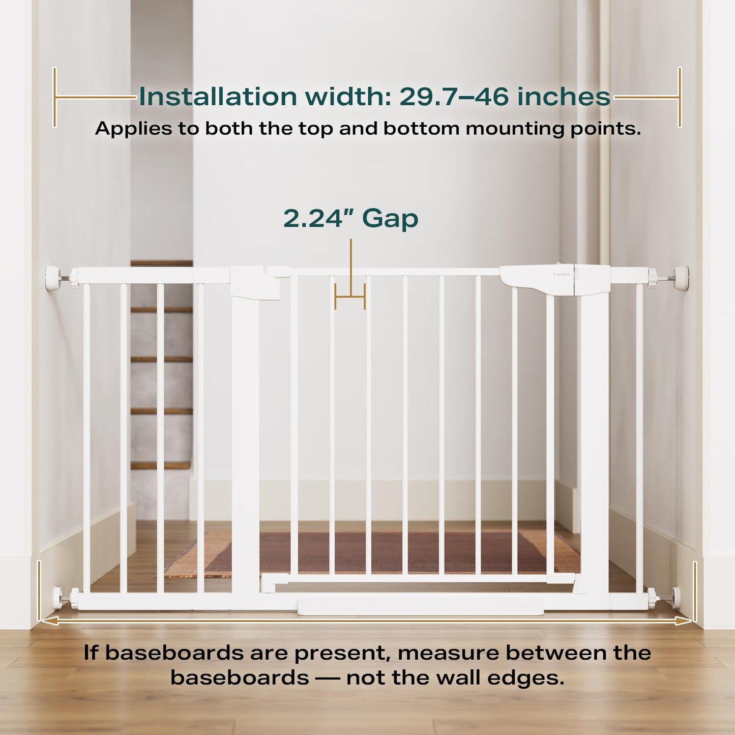 Adjustable Baby Gate for Stairs and Doorways – 29.7 to 46 Inches Wide, 30.5 Inches Tall – Auto-Close Safety Gate for Toddlers and Pets – Pressure or Hardware Mount – White