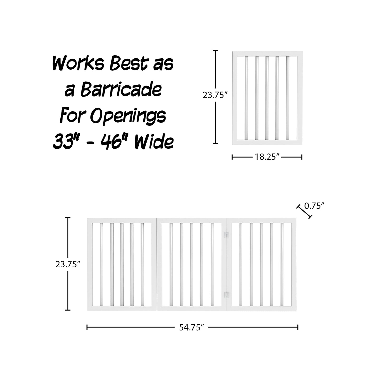 3-Panel Foldable Indoor Dog Gate – Freestanding Wooden Pet Fence for Stairs, Hallways & Doorways, 55x24-Inch (White)