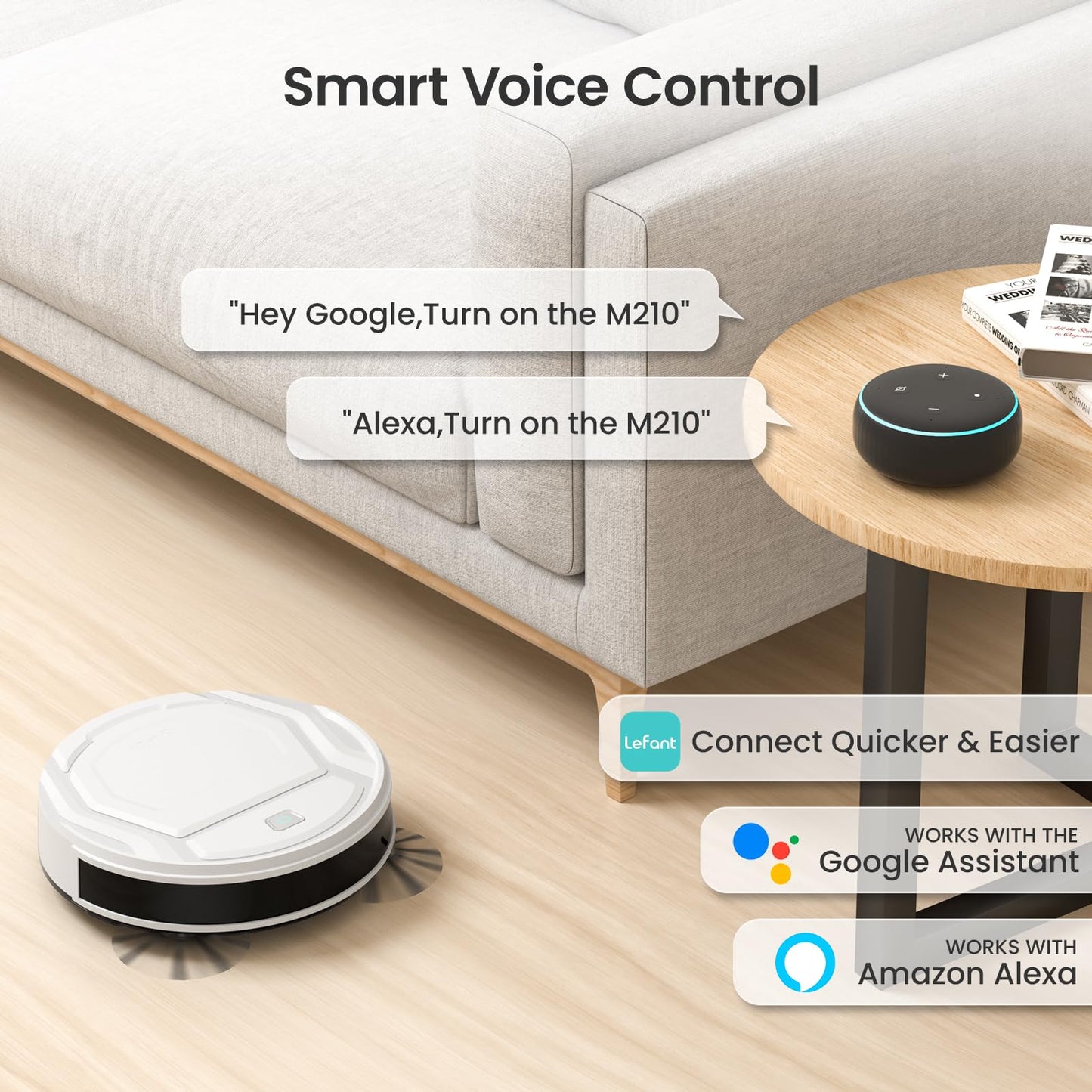 Robot Vacuum Cleaner – Slim, Strong Suction, 120 Min Runtime, Quiet Operation, Automatic Self-Charging, Wi-Fi/App/Voice Control, Ideal for Pet Hair, Hard Floors & Daily Cleaning