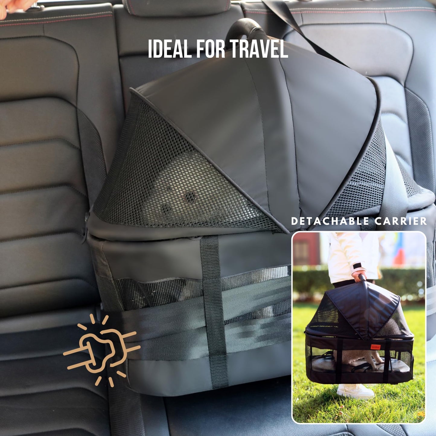 3-in-1 Pet Stroller with Detachable Carrier & Car Seat – Compact Folding Travel Stroller for Small Dogs & Cats (Up to 33 lbs)