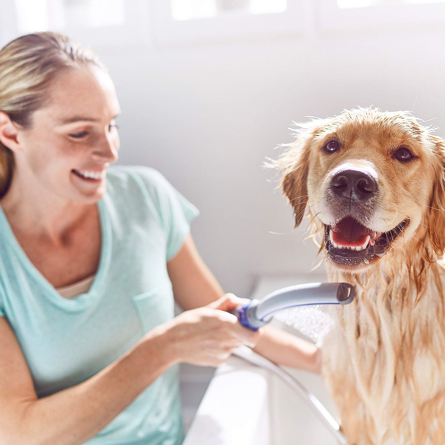 Pet Shower Attachment with Wand Sprayer & 8-Foot Hose – Indoor/Outdoor Dog Bathing System with Watercomb & Narrow Spray Modes, Easy One-Handed Operation