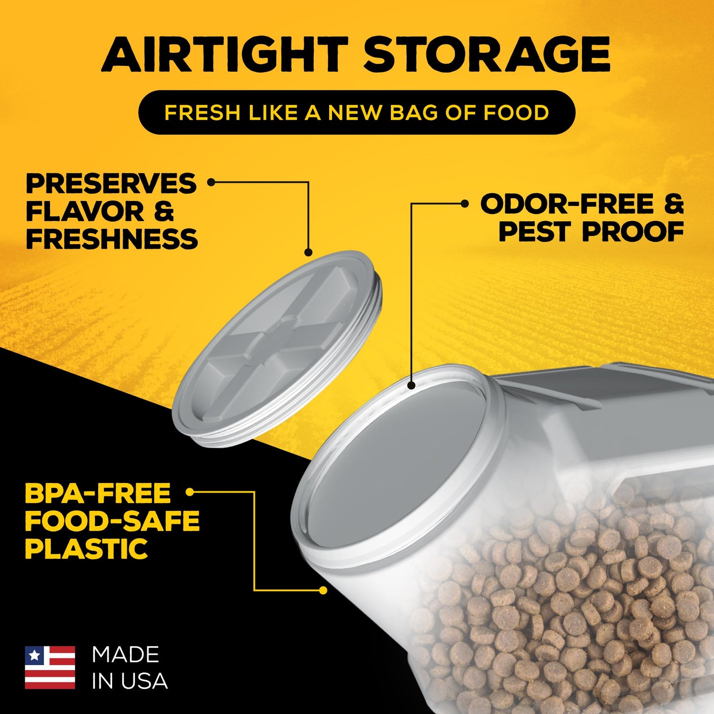 Airtight Pet Food Storage Container – Holds Up to 25 lbs – Sealed Dry Food Bin for Dogs, Cats, Birdseed & More – Gray