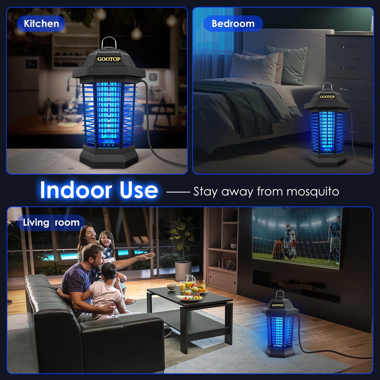 Outdoor & Indoor Bug Zapper – Electric Mosquito and Fly Killer with 4200V Grid, Plug-in Insect Trap, Covers up to 1/2 Acre, Black