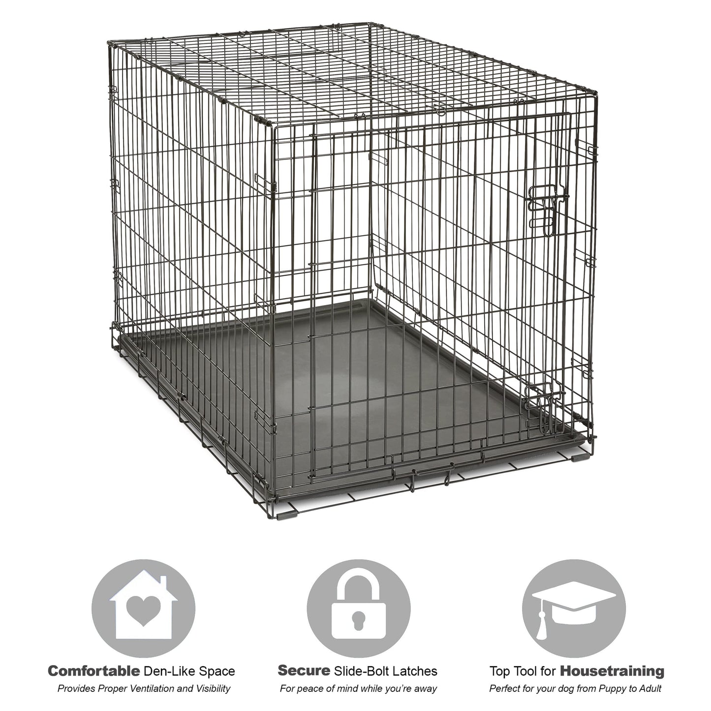42-Inch Folding Metal Dog Crate with Divider Panel, Leak-Proof Pan & Enhanced Security – For Large Breeds
