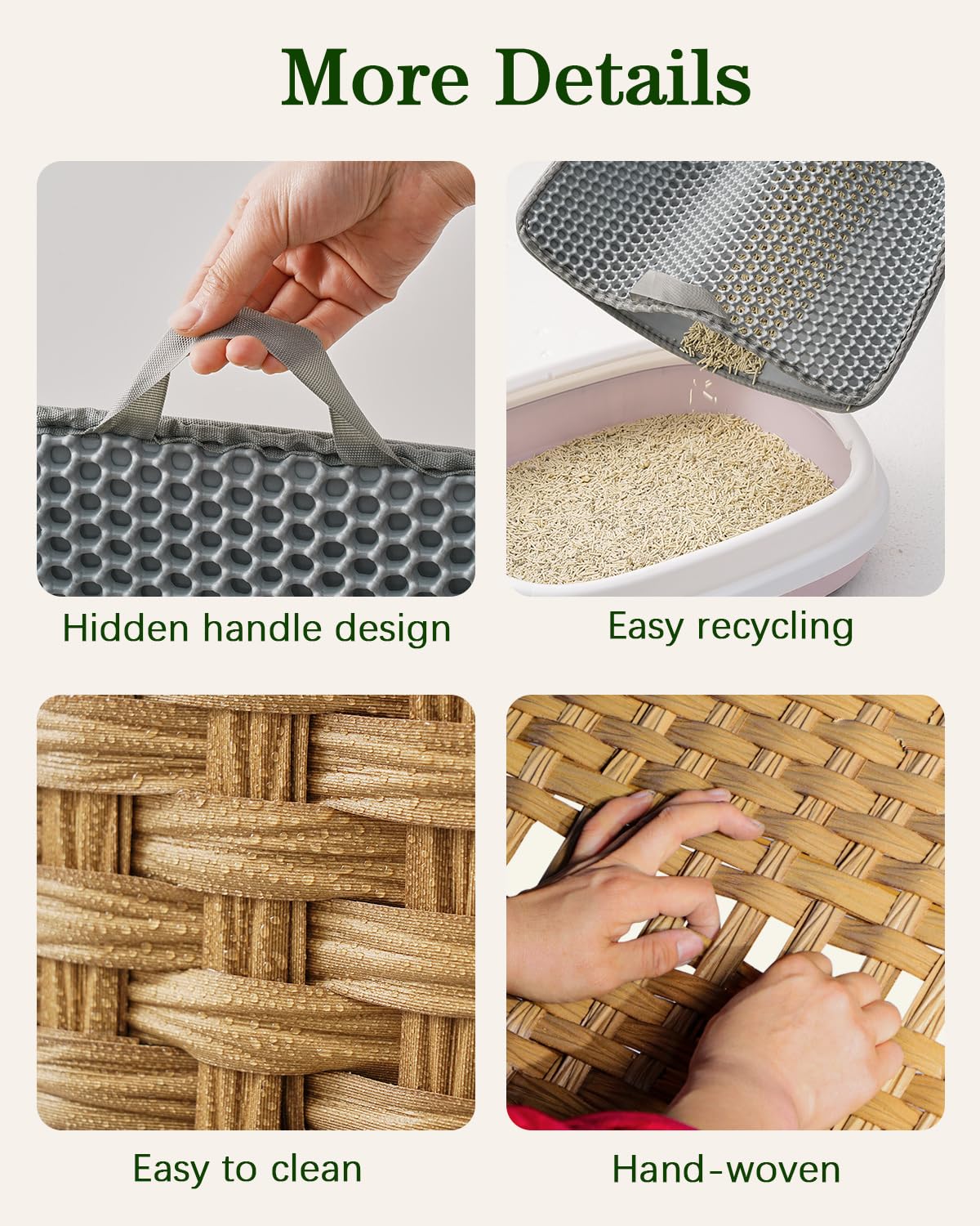 Rattan Cat Litter Box Enclosure Furniture – Hidden Litter Box with Mat, Large Cat House & Storage Top for Indoor Use (30.3 x 18.3 x 24.4 in, Natural