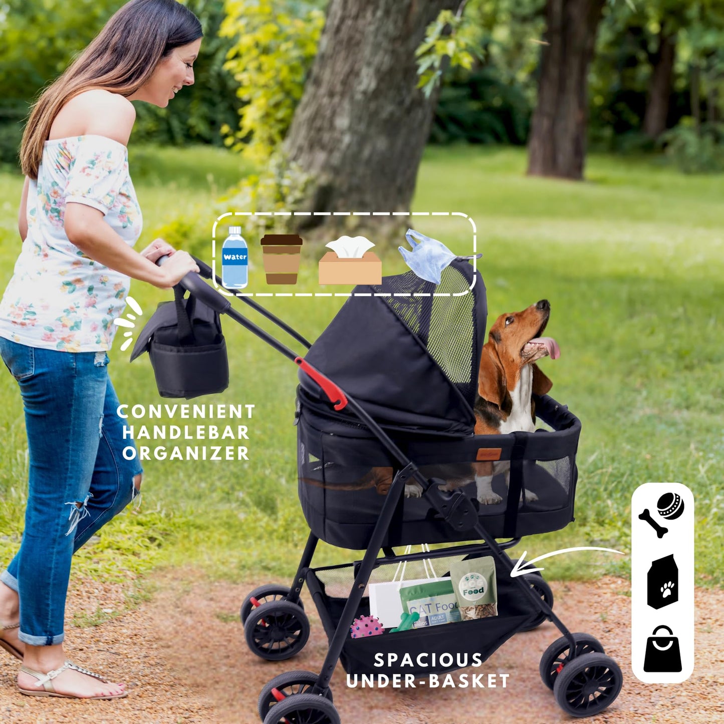 3-in-1 Pet Stroller with Detachable Carrier & Car Seat – Compact Folding Travel Stroller for Small Dogs & Cats (Up to 33 lbs)