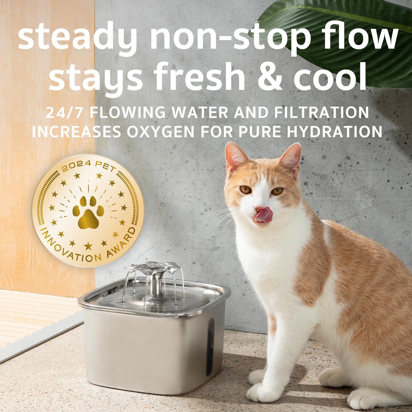 Stainless Steel Cat Water Fountain – 95oz/2.8L Automatic Pet Fountain with Filters, Sponges & Silicone Mat for Cats, Dogs & Multiple Pets (Silver)