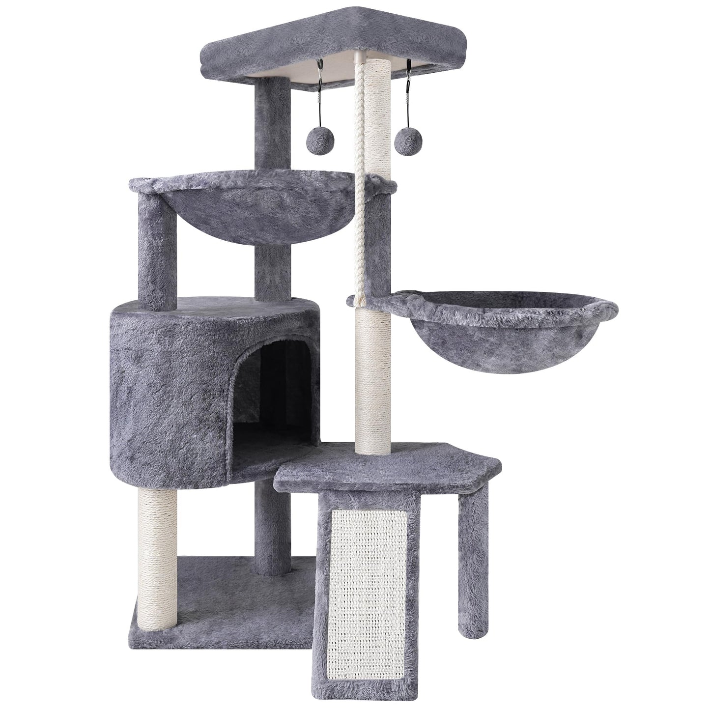 Three-Layer Cat Tree with Condo, Two Hammocks, Scratching Posts & Toys – Multi-Level Cat Tower (Grey, 37.4")
