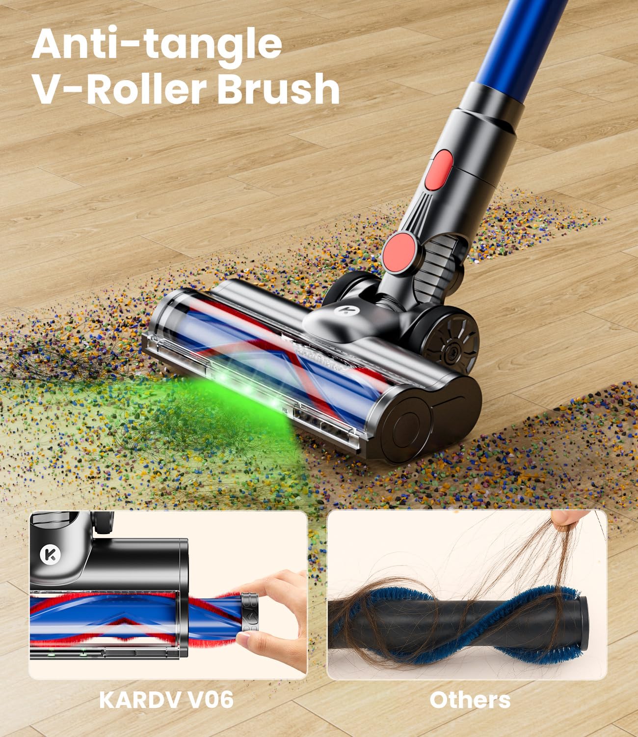 Cordless Stick Vacuum Cleaner – 500W/40Kpa Suction, 60 Min Runtime, LED Display, Anti-Tangle Roller, Wall Mount Charging, 8-in-1 Lightweight Vacuum for Home, Carpet, Hard Floors & Pet Hair