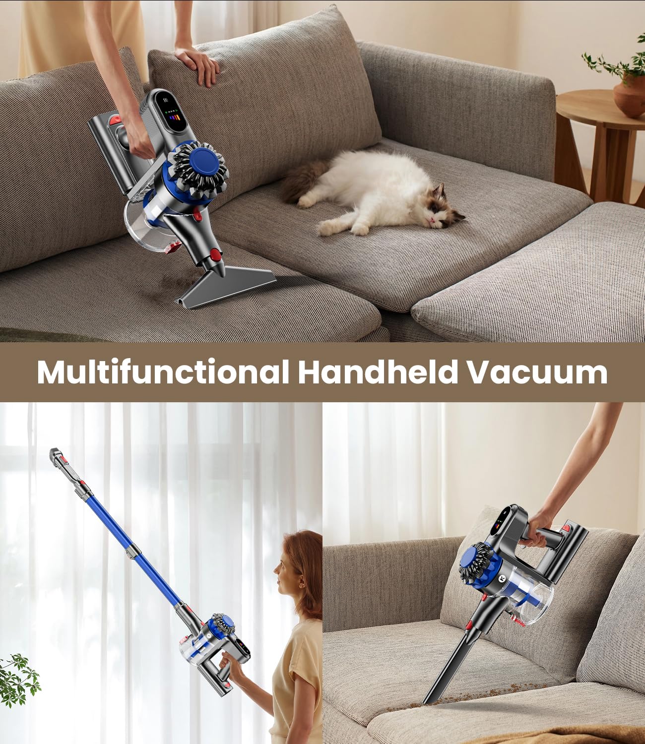Cordless Stick Vacuum Cleaner – 500W/40Kpa Suction, 60 Min Runtime, LED Display, Anti-Tangle Roller, Wall Mount Charging, 8-in-1 Lightweight Vacuum for Home, Carpet, Hard Floors & Pet Hair