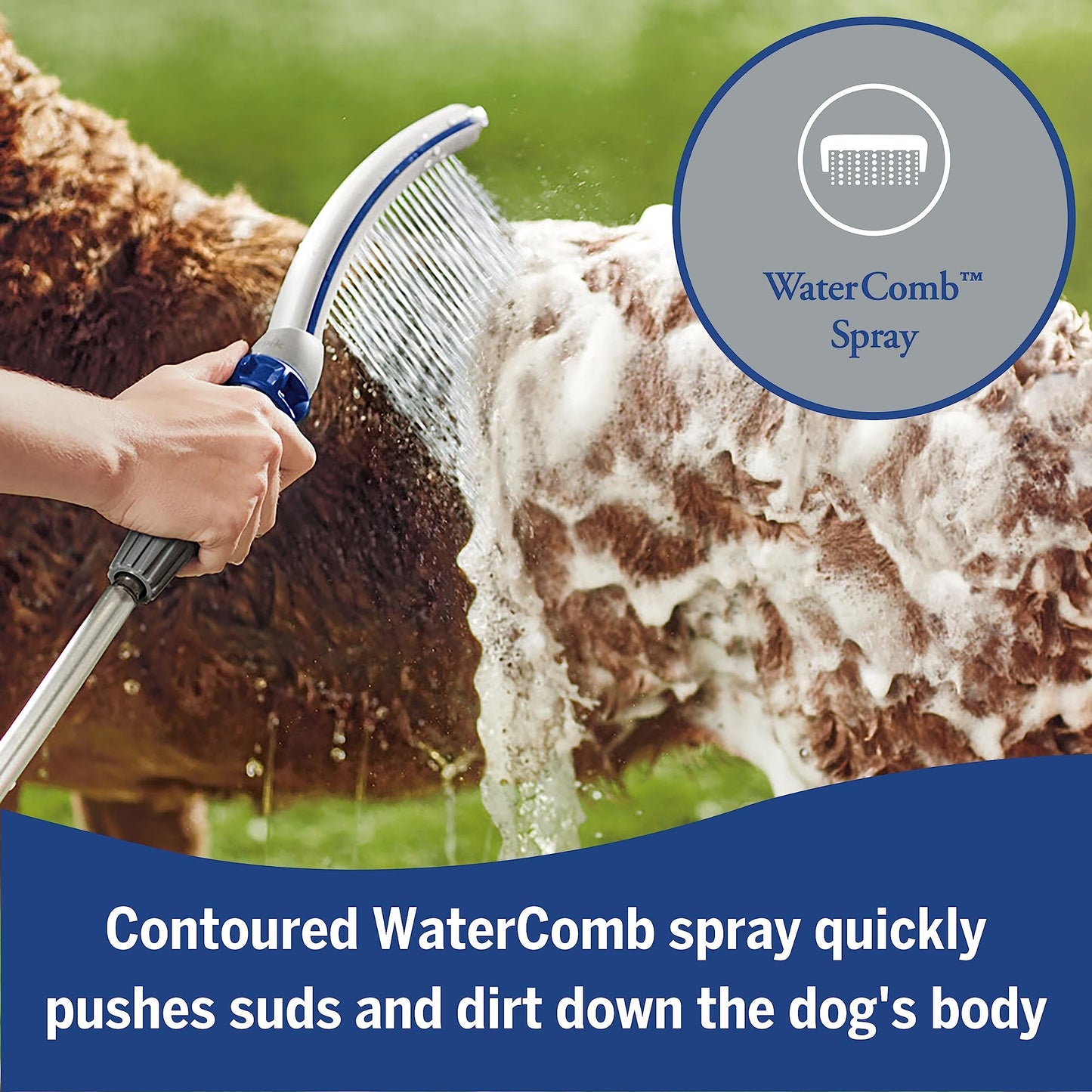 Pet Shower Attachment with Wand Sprayer & 8-Foot Hose – Indoor/Outdoor Dog Bathing System with Watercomb & Narrow Spray Modes, Easy One-Handed Operation