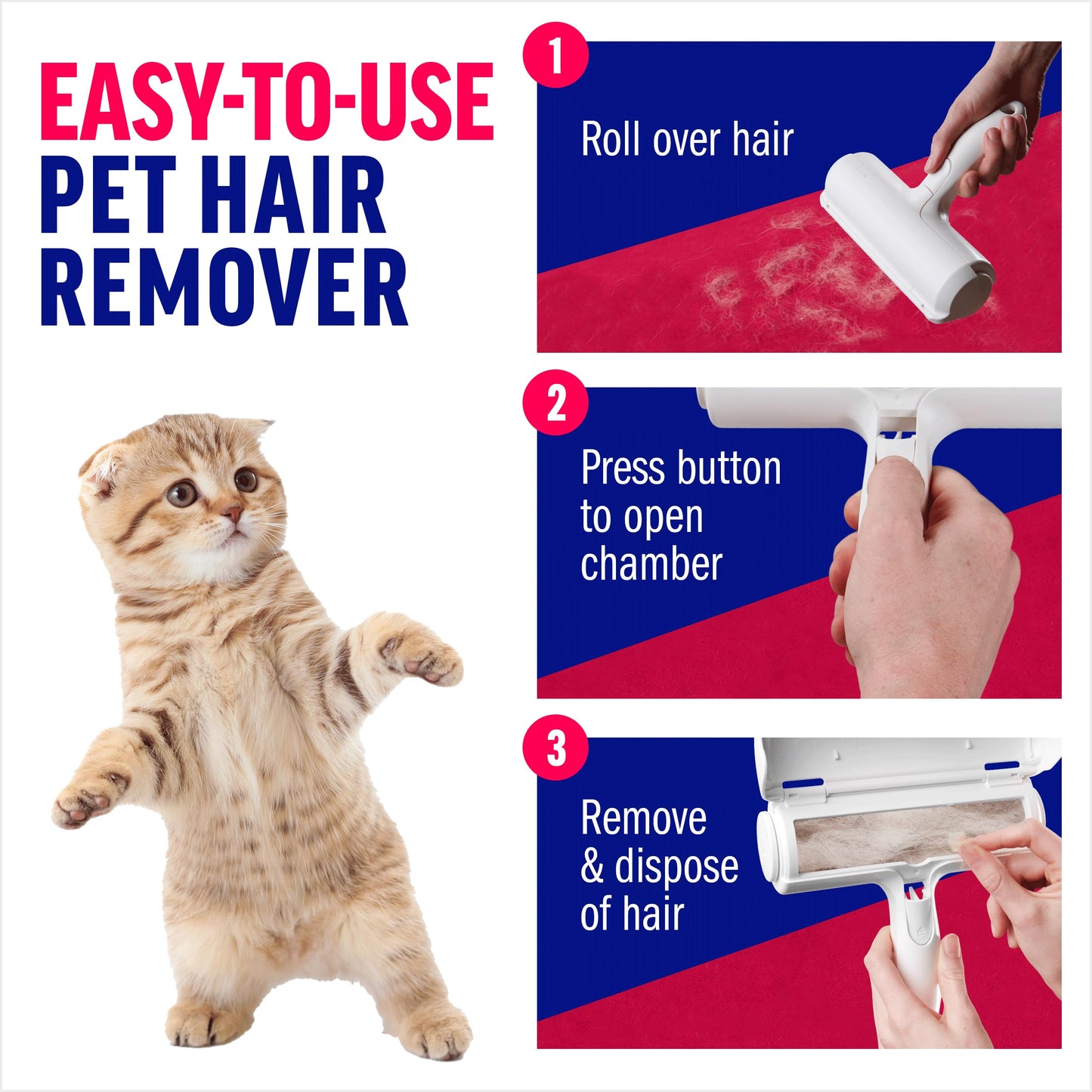 Reusable Pet Hair Remover Roller – Dog & Cat Hair Removal Tool for Furniture, Couch, Carpet, Bedding & Clothing – Portable, Multi-Surface Fur Cleaner
