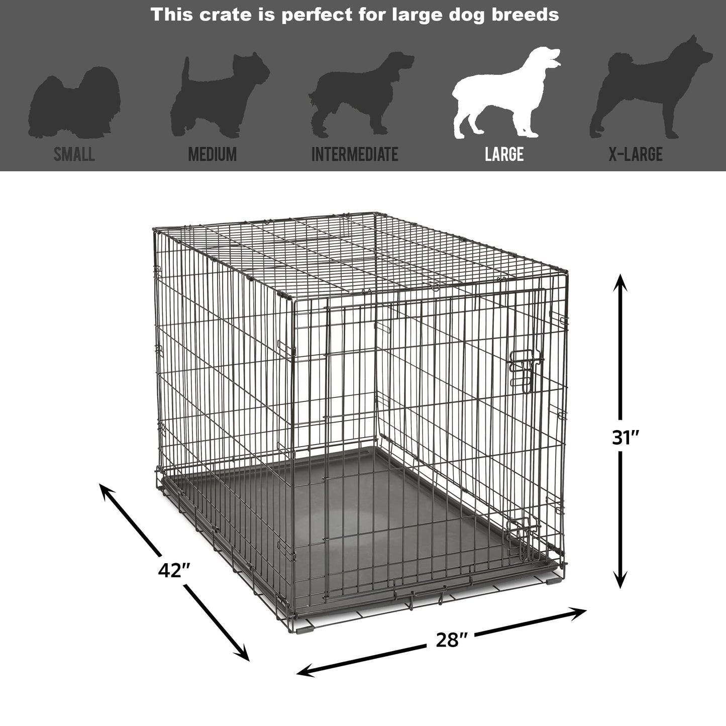 42-Inch Folding Metal Dog Crate with Divider Panel, Leak-Proof Pan & Enhanced Security – For Large Breeds