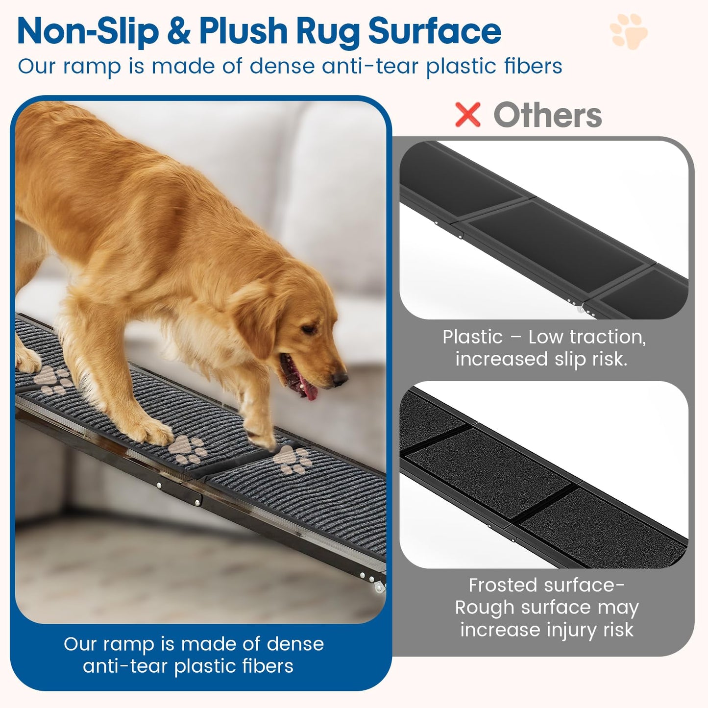 63" Folding Dog Ramp for Car, SUV & Truck – Extra Wide Portable Pet Ramp with Non-Slip Surface, Supports Dogs Up to 250 lbs