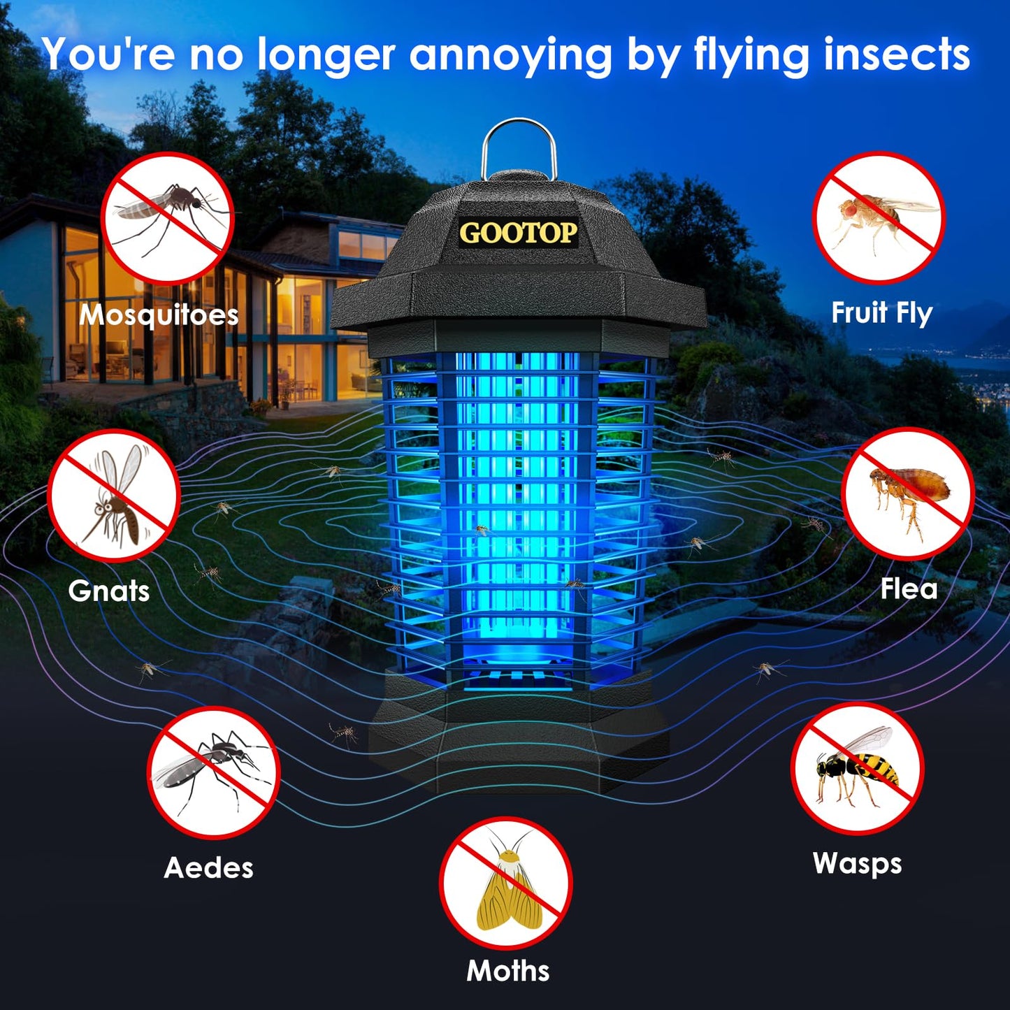Outdoor & Indoor Bug Zapper – Electric Mosquito and Fly Killer with 4200V Grid, Plug-in Insect Trap, Covers up to 1/2 Acre, Black