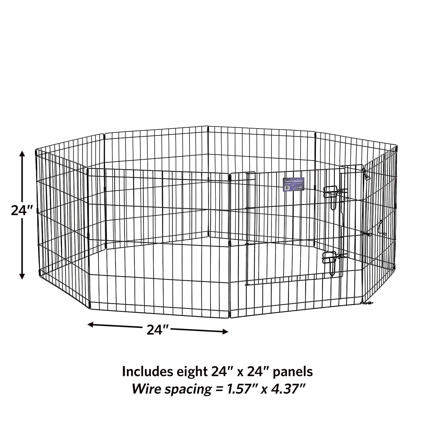 Folding Metal Dog Exercise Pen – 24-Inch Tall Portable Puppy Playpen with Secure Door, Indoor/Outdoor Pet Fence, 16 Sq. Ft. Enclosure, Black