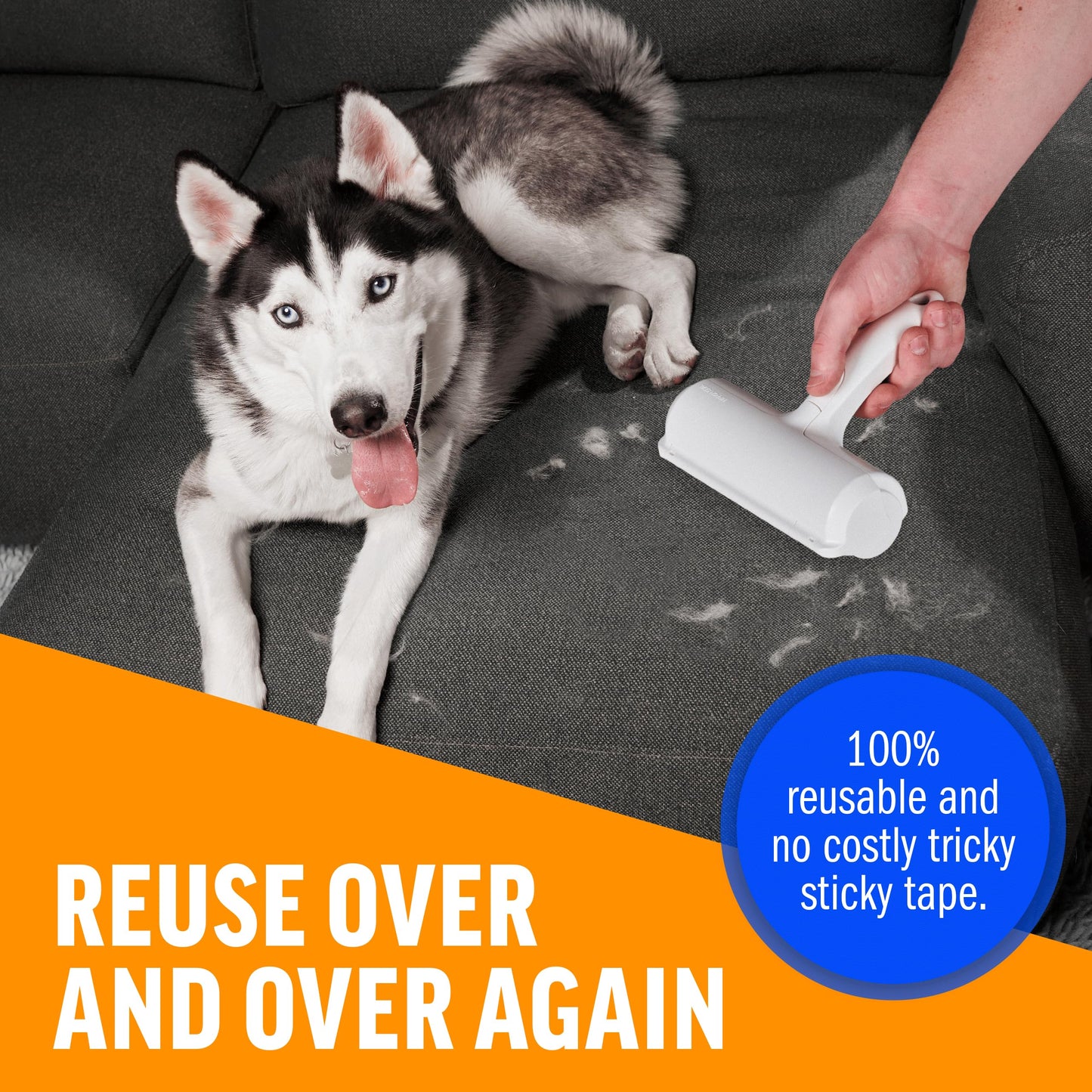 Reusable Pet Hair Remover Roller – Dog & Cat Hair Removal Tool for Furniture, Couch, Carpet, Bedding & Clothing – Portable, Multi-Surface Fur Cleaner