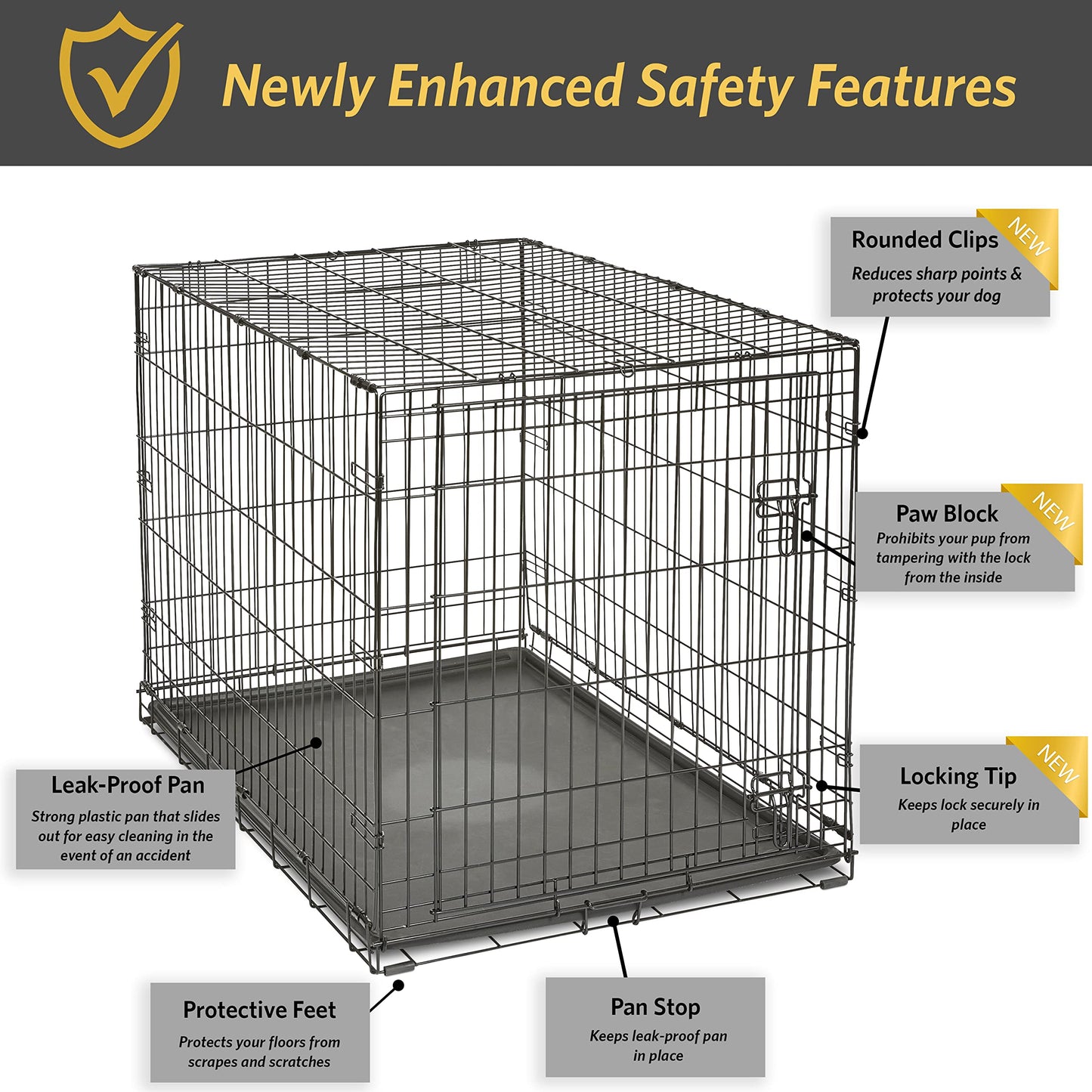 42-Inch Folding Metal Dog Crate with Divider Panel, Leak-Proof Pan & Enhanced Security – For Large Breeds