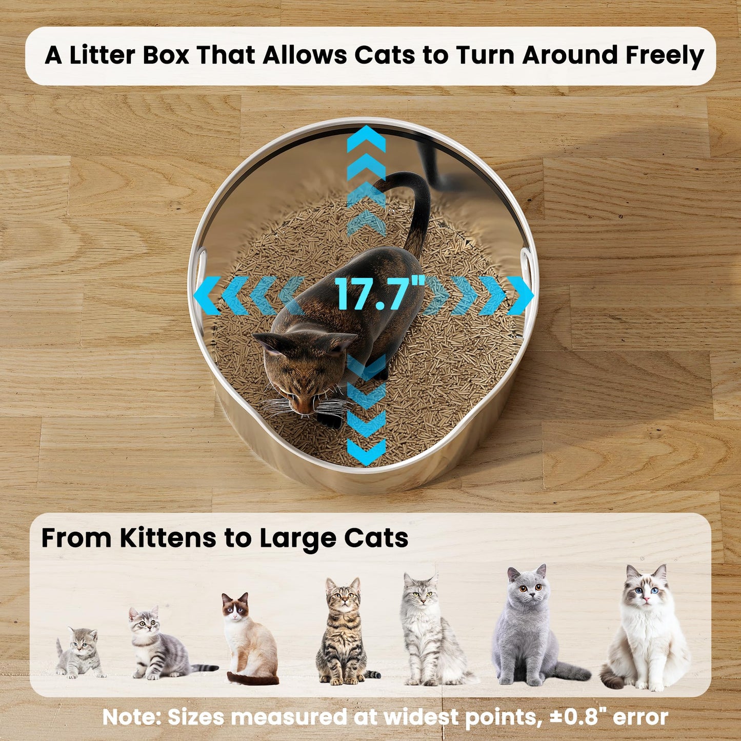 Stainless Steel Cat Litter Box with Scoop – XL/XXL High-Sided Round Design for Multi-Cat Homes, Odor Control & Easy Cleaning