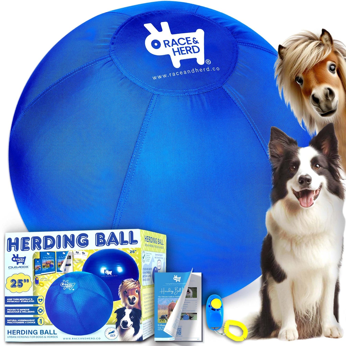 25” XXL Herding Ball for Dogs – Heavy-Duty Outdoor Training & Exercise Toy for Medium Breeds – Durable Dog Toy for Australian Shepherds, Border Collies & Active Dogs (Blue)