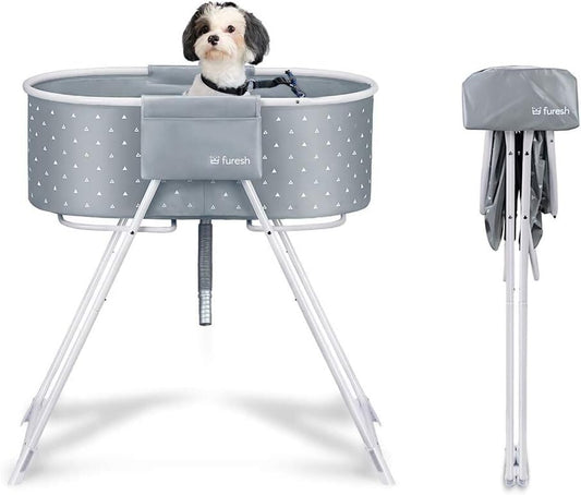 Elevated Foldable Pet Bath Tub & Grooming Station – Portable Indoor/Outdoor Wash Station for Small & Medium Dogs and Cats (Gray)