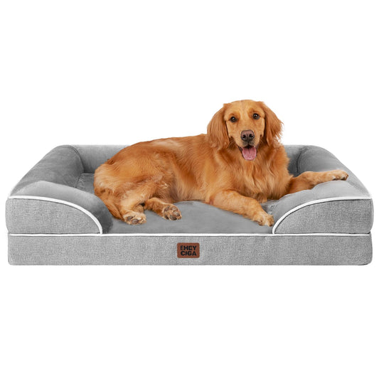Orthopedic Dog Bed for Extra Large Dogs – 44x32 Inch Memory Foam Pet Sofa Bed with Bolster Sides, Waterproof Layer, Non-Slip Bottom & Washable Cover – Grey