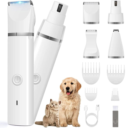 Pet Clippers Grooming Kit – Low Noise Rechargeable Hair Clipper with Paw Trimmer & Cordless Nail Grinder for Dogs, Cats & Other Pets